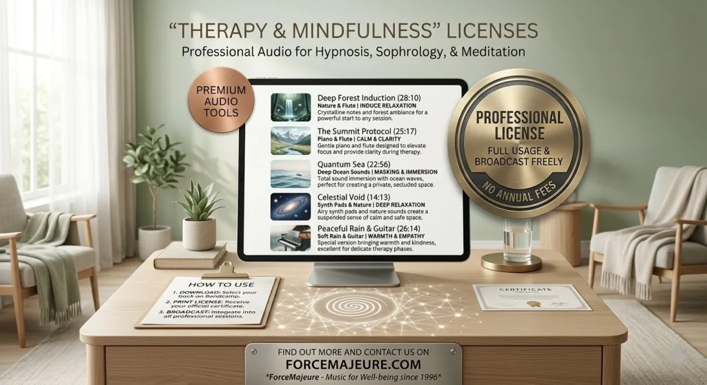 Royalty-free music for hypnosis and sophrology professional audio licenses - Therapy & Mindfulness Audio Pack by ForceMajeure