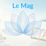 Illustration zen avec fleur de lotus et icône d'écriture pour Le Mag Force Majeure
