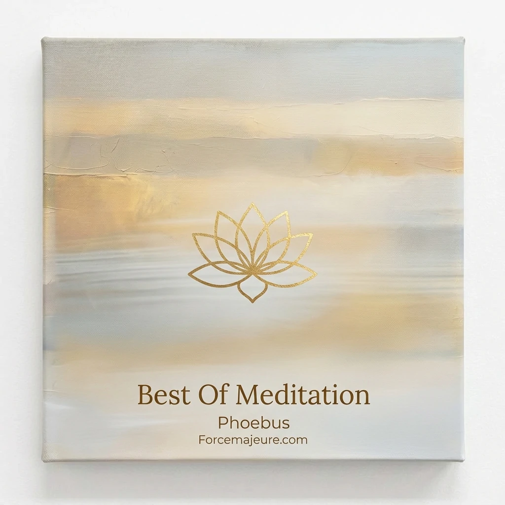 Pochette de l'album Best Of Meditation 2026 par Phoebus sur le label ForceMajeure, peinture zen et épurée illustrant une fleur de lotus dorée.