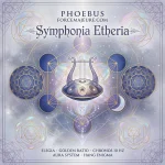 Pochette de l'album Symphonia Etheria par Phoebus sur ForceMajeure.com avec symboles de géométrie sacrée, lyre et hang drum